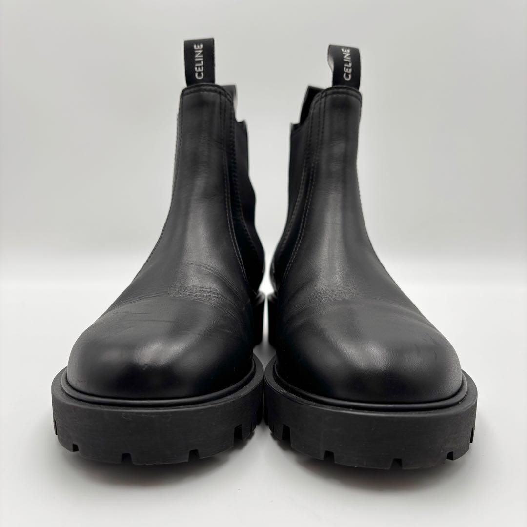極美品 セリーヌ マーガレット チェルシーブーツ ロゴサイドゴアブーツ ブラック