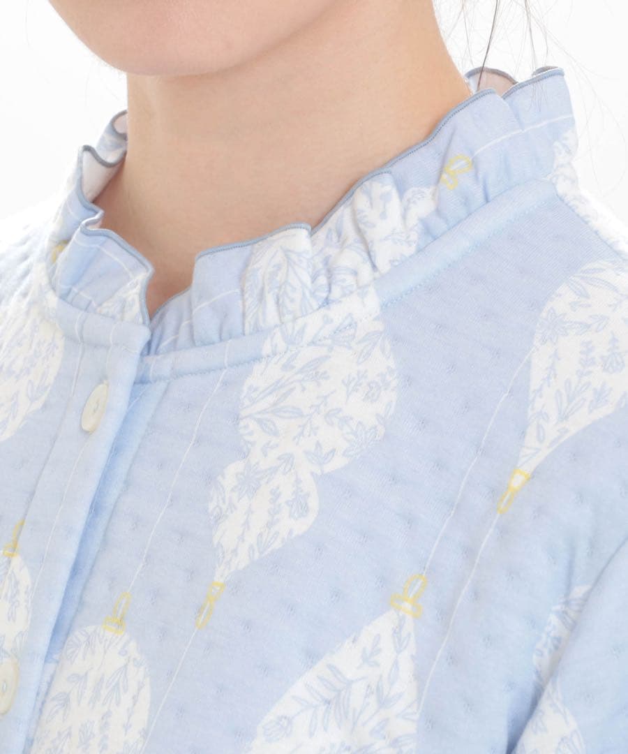 ナルエー　裏綿接結(綿入り)厚手ホーリービジューフリルパジャマM～L