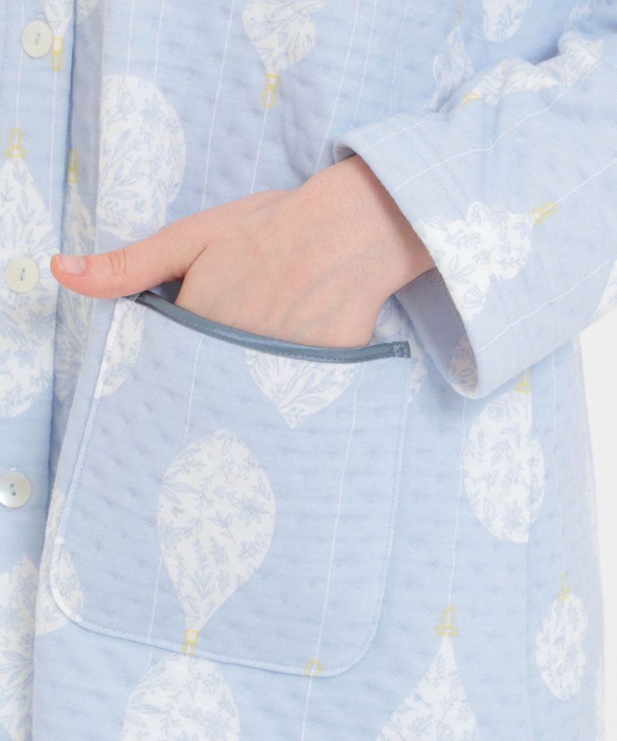 ナルエー　裏綿接結(綿入り)厚手ホーリービジューフリルパジャマM～L