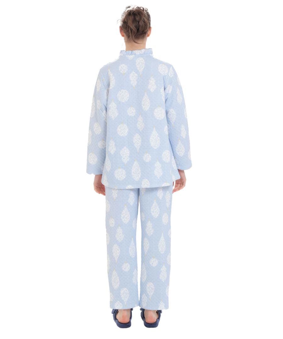 ナルエー　裏綿接結(綿入り)厚手ホーリービジューフリルパジャマM～L