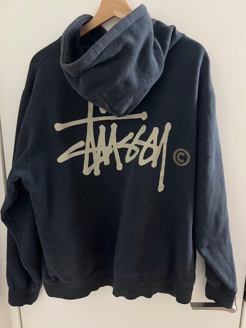 Stussy ダークグレー パーカー　90s 黒タグ　Lサイズ