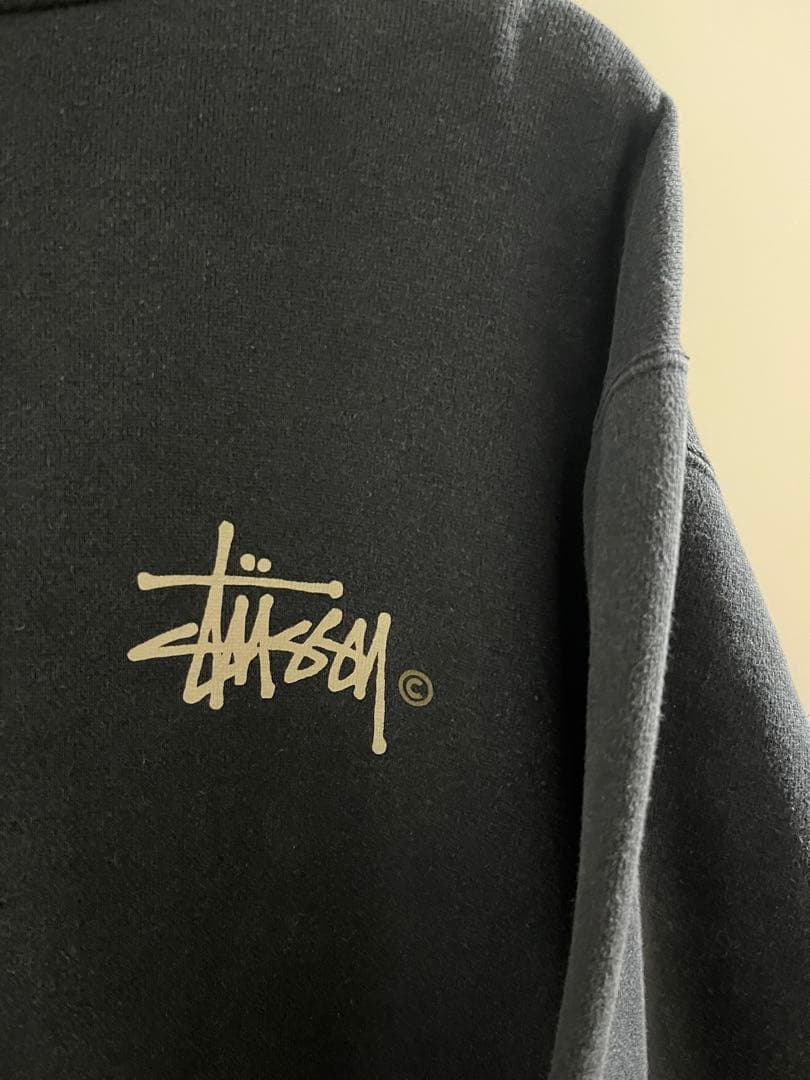 Stussy ダークグレー パーカー　90s 黒タグ　Lサイズ