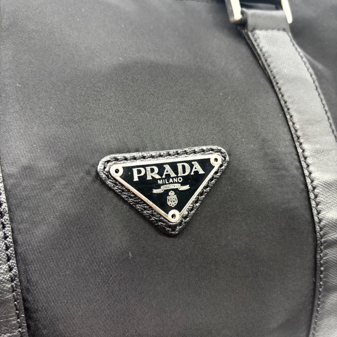 【美品】PRADA ブラック ボストンバッグ ナイロン トライアングルロゴ