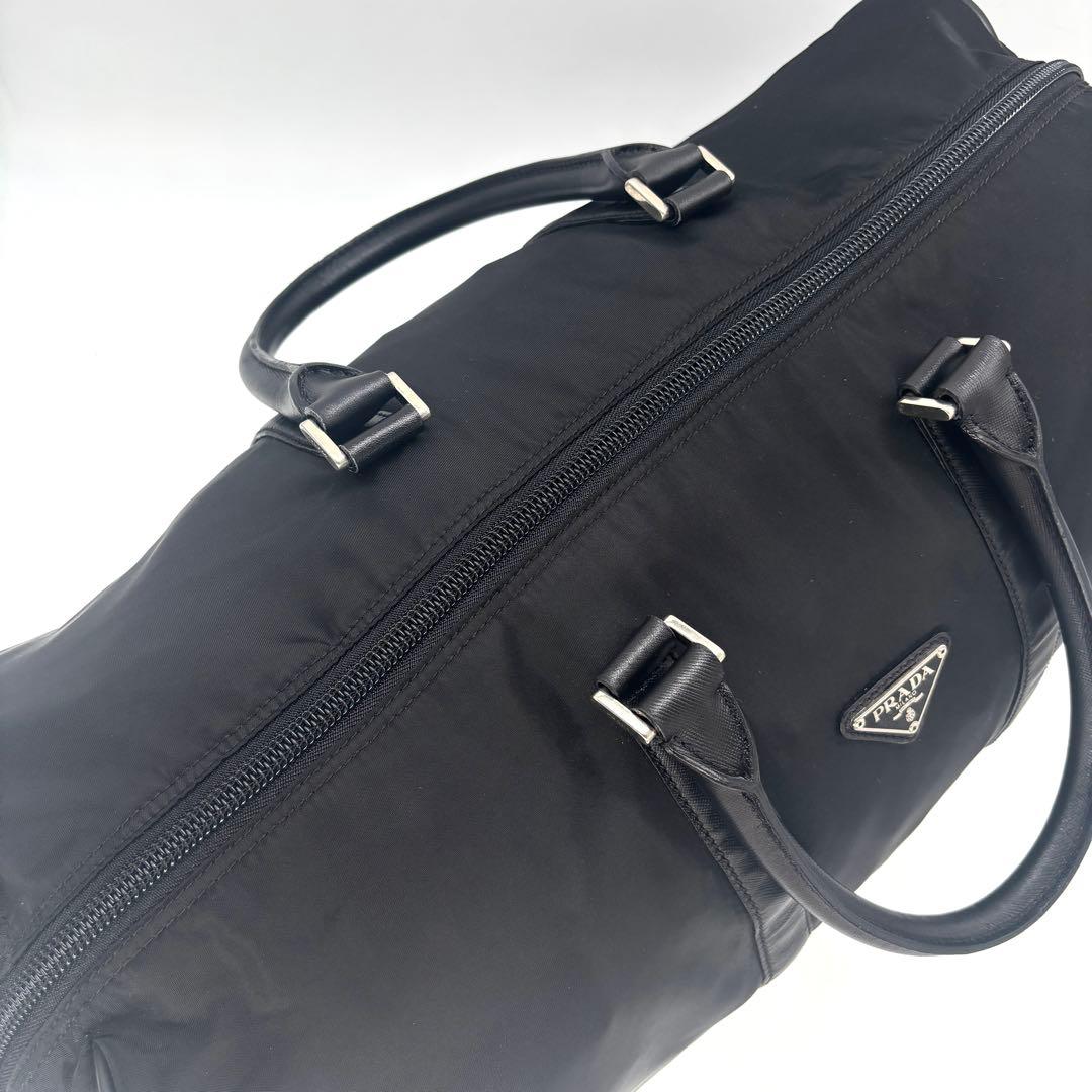 【美品】PRADA ブラック ボストンバッグ ナイロン トライアングルロゴ