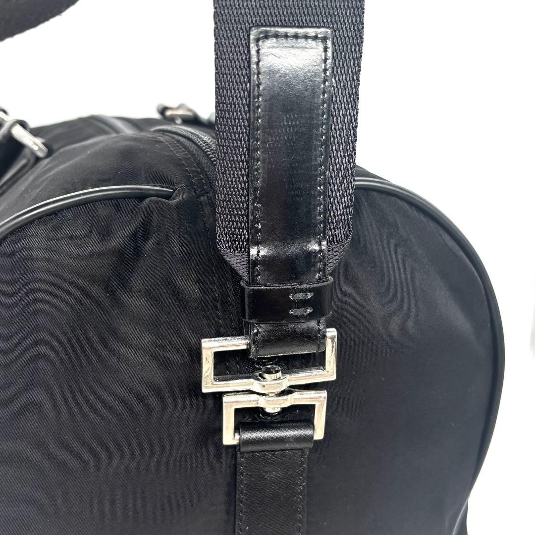 【美品】PRADA ブラック ボストンバッグ ナイロン トライアングルロゴ