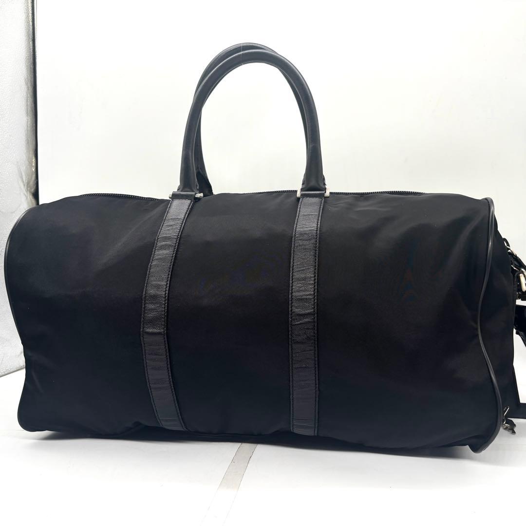 【美品】PRADA ブラック ボストンバッグ ナイロン トライアングルロゴ