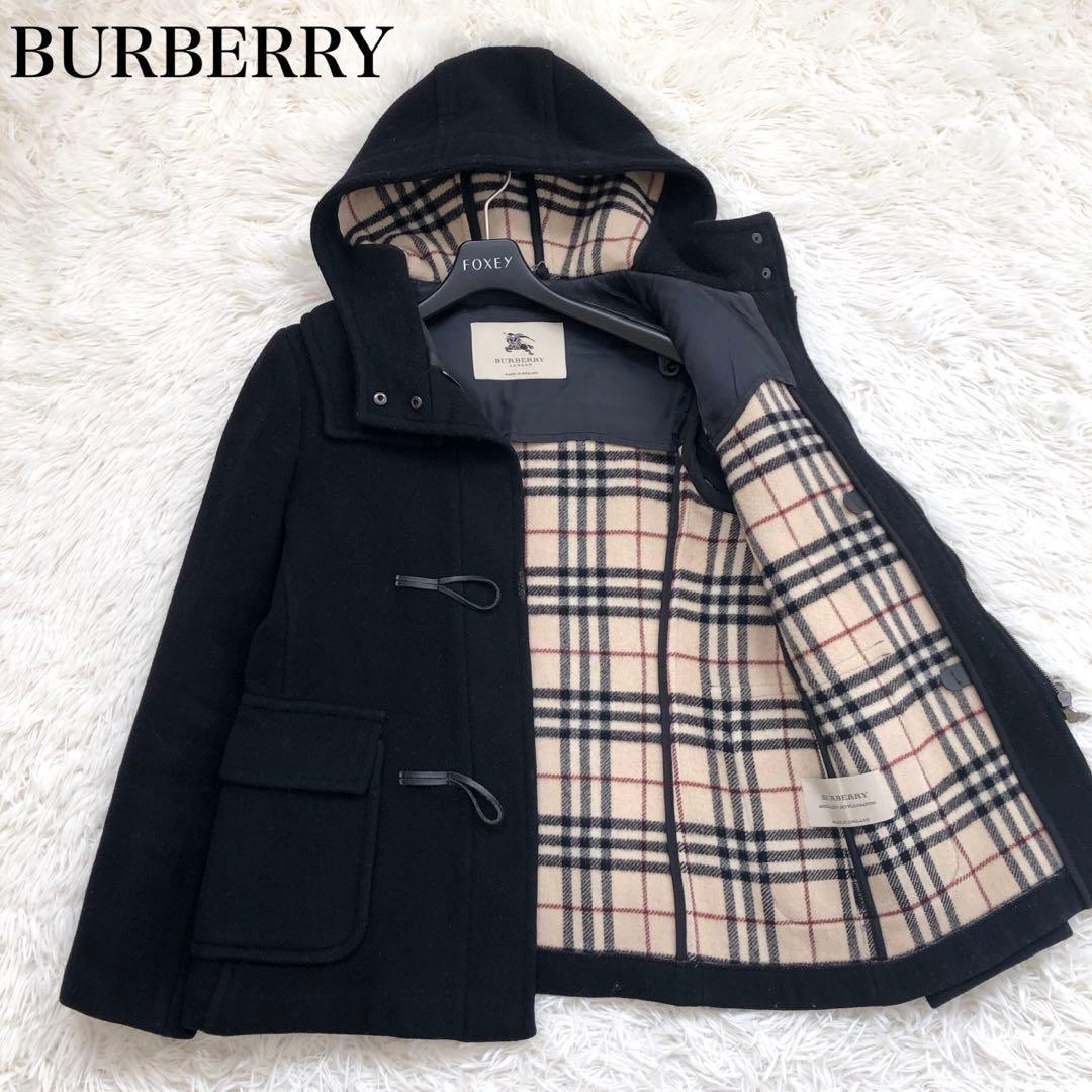 王道✨バーバリー　ダッフルコート　ノバチェック　ロゴ刻印　英国製　フード