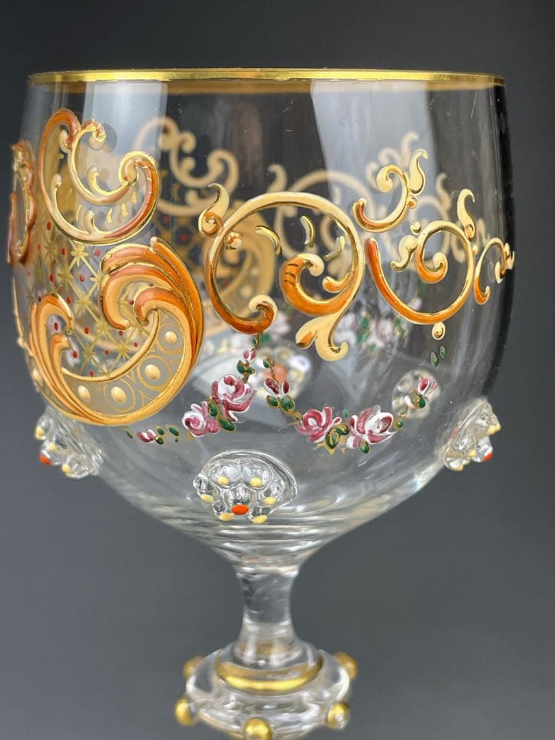 【希少】モーゼル エナメル盛 金彩 ワイングラス 金盛り エナメル彩 フランス