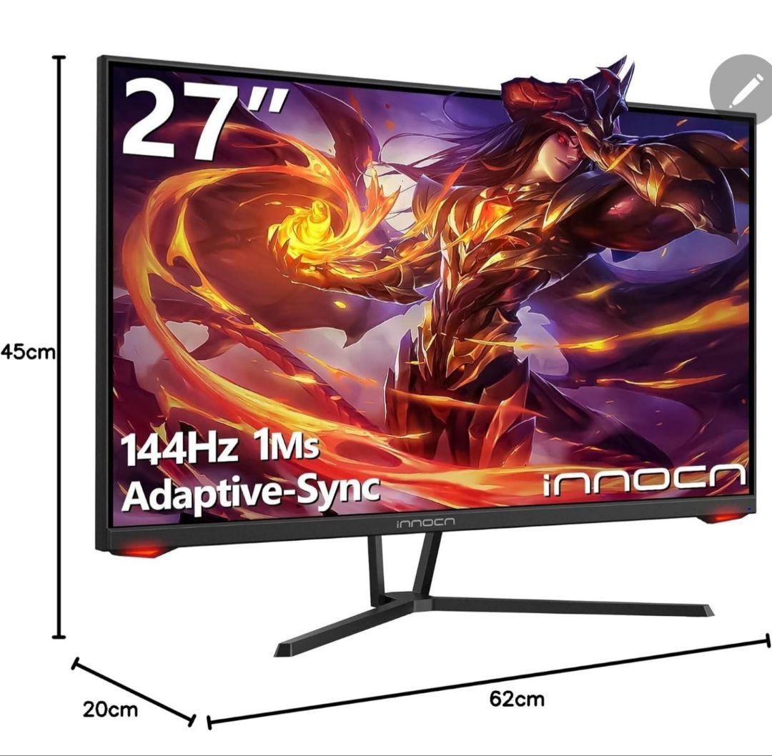 美品INNOCN ゲーミングモニター27インチ WQHD 144Hz 27G1R