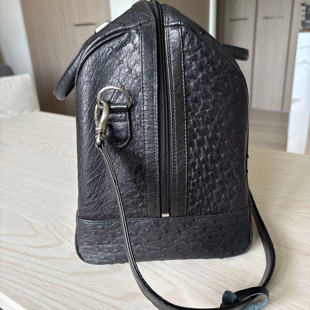オーストリッチレザー 黒 ボストンバッグ