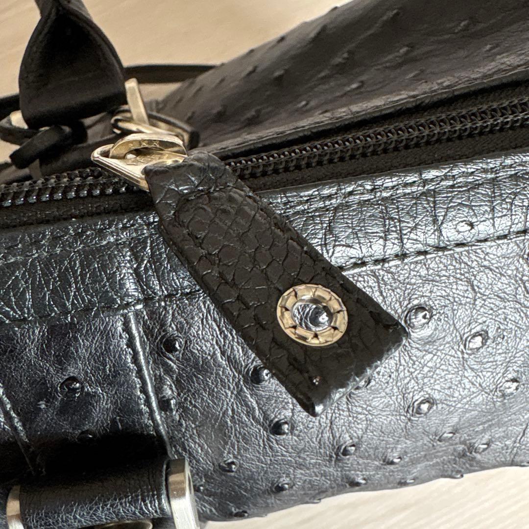 オーストリッチレザー 黒 ボストンバッグ