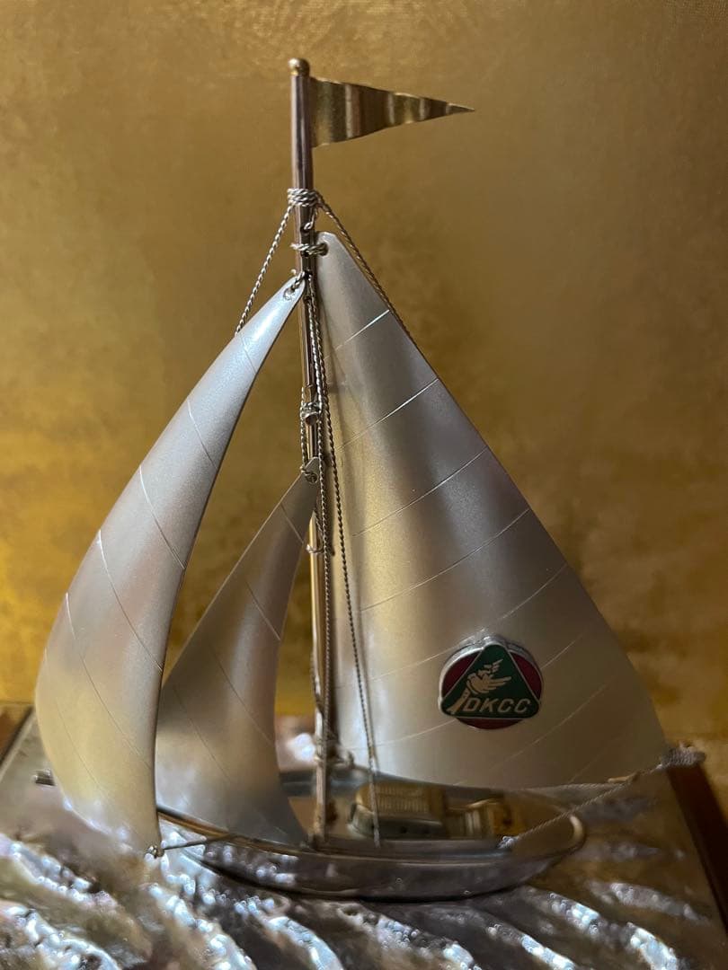 銀製 宝船 置物 ガラス シルバー　ヨット 帆船 銀製 アンティーク