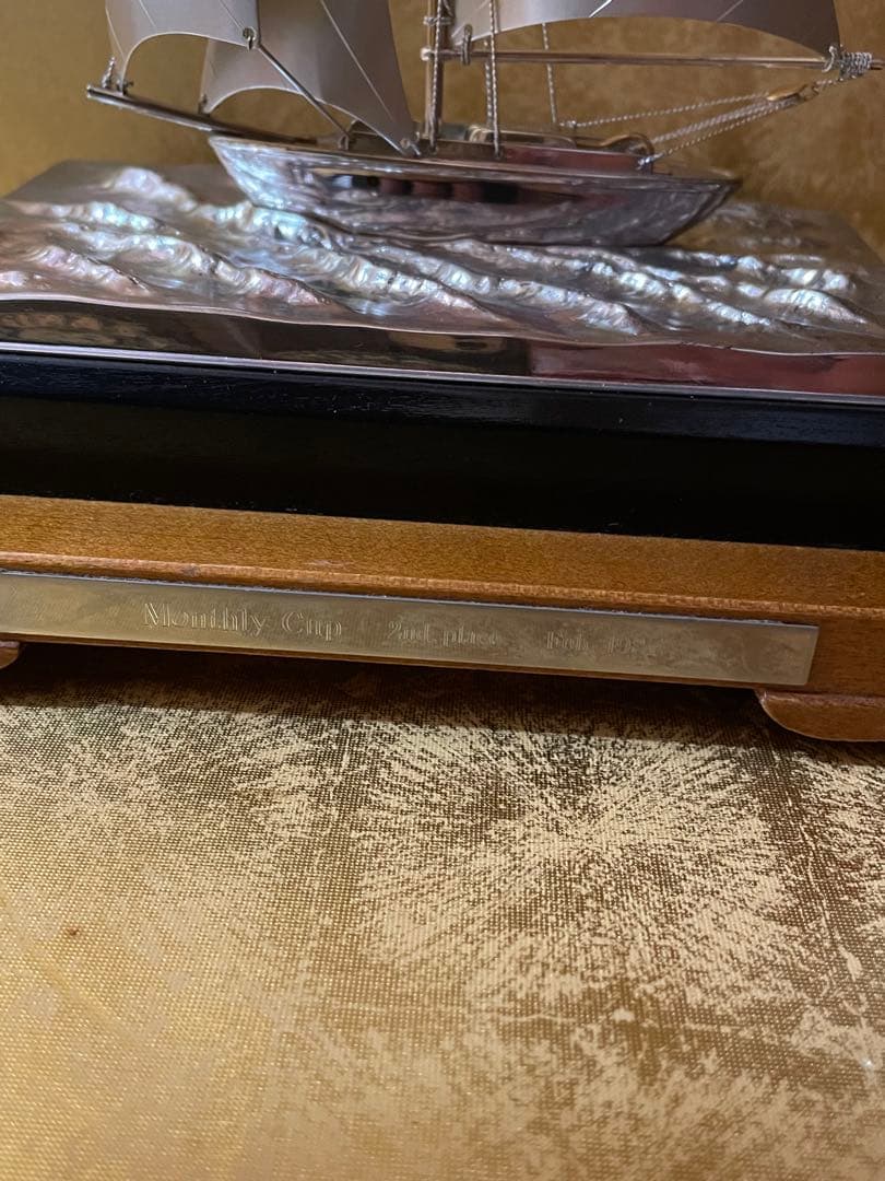 銀製 宝船 置物 ガラス シルバー　ヨット 帆船 銀製 アンティーク