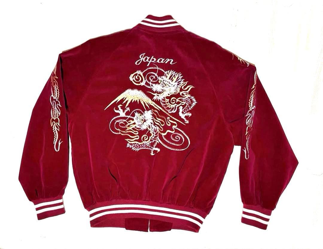 ベルベット スカジャン赤　ドラゴン刺繍