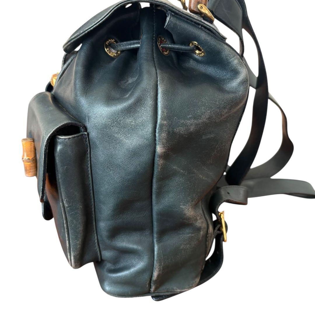 希少色オールドグッチバンブー巾着リュック緑ターンロック本革ヴィンテージデイパック