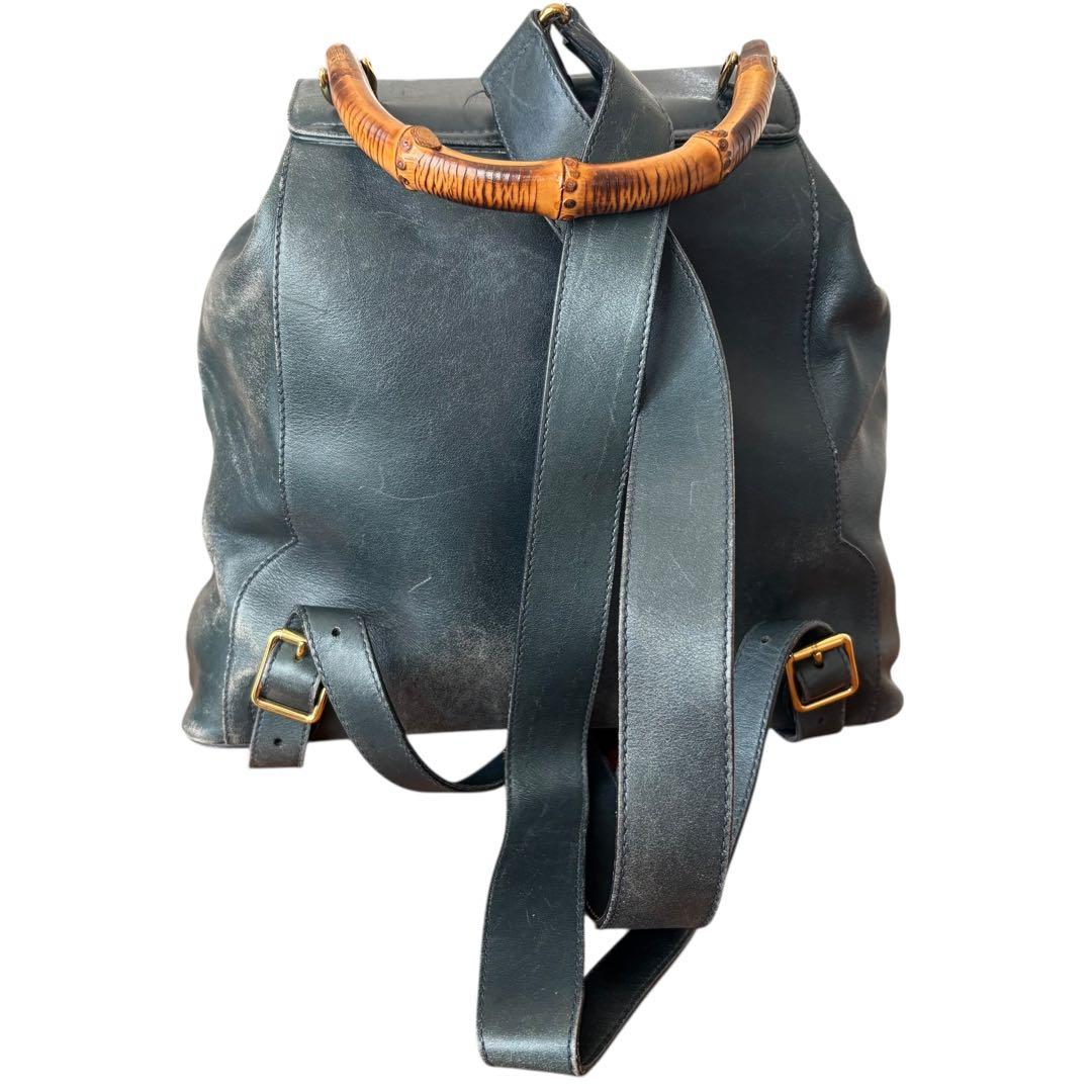 希少色オールドグッチバンブー巾着リュック緑ターンロック本革ヴィンテージデイパック