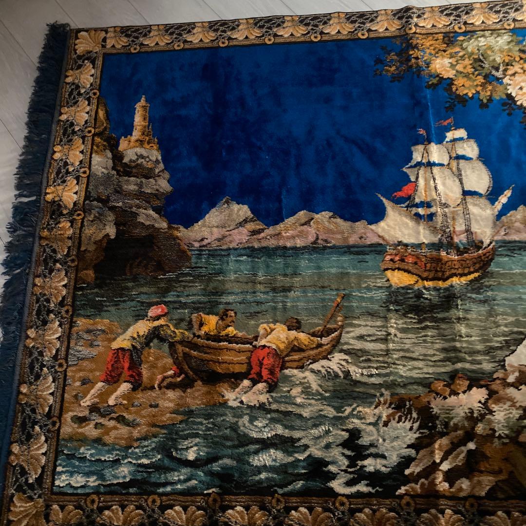 海の風景 織物ラグ モンゴル　カーペット　ラグ　ビンテージ