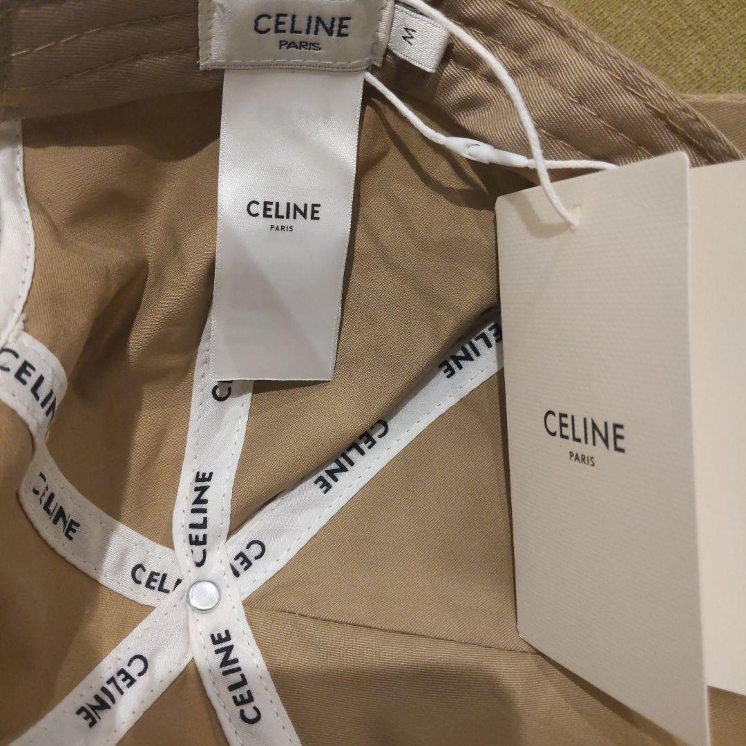 6*読様 CELINE ベージュ刺繍ロゴキャップ