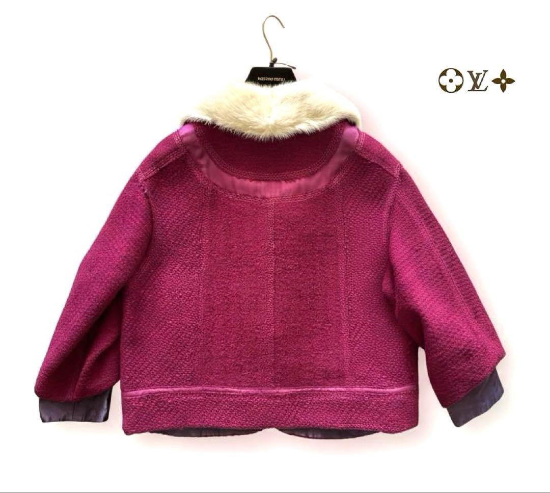 Louis Vuitton ホットピンク ミンク襟 ツイード ショートジャケット