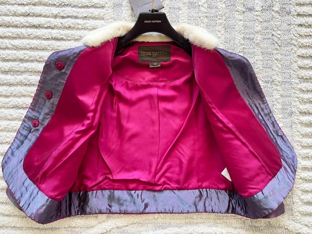 Louis Vuitton ホットピンク ミンク襟 ツイード ショートジャケット