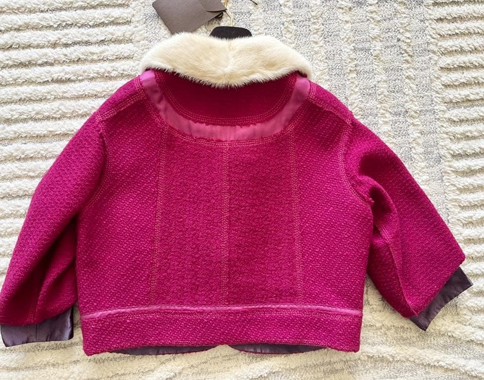 Louis Vuitton ホットピンク ミンク襟 ツイード ショートジャケット