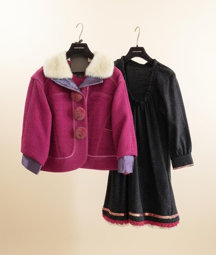 Louis Vuitton ホットピンク ミンク襟 ツイード ショートジャケット