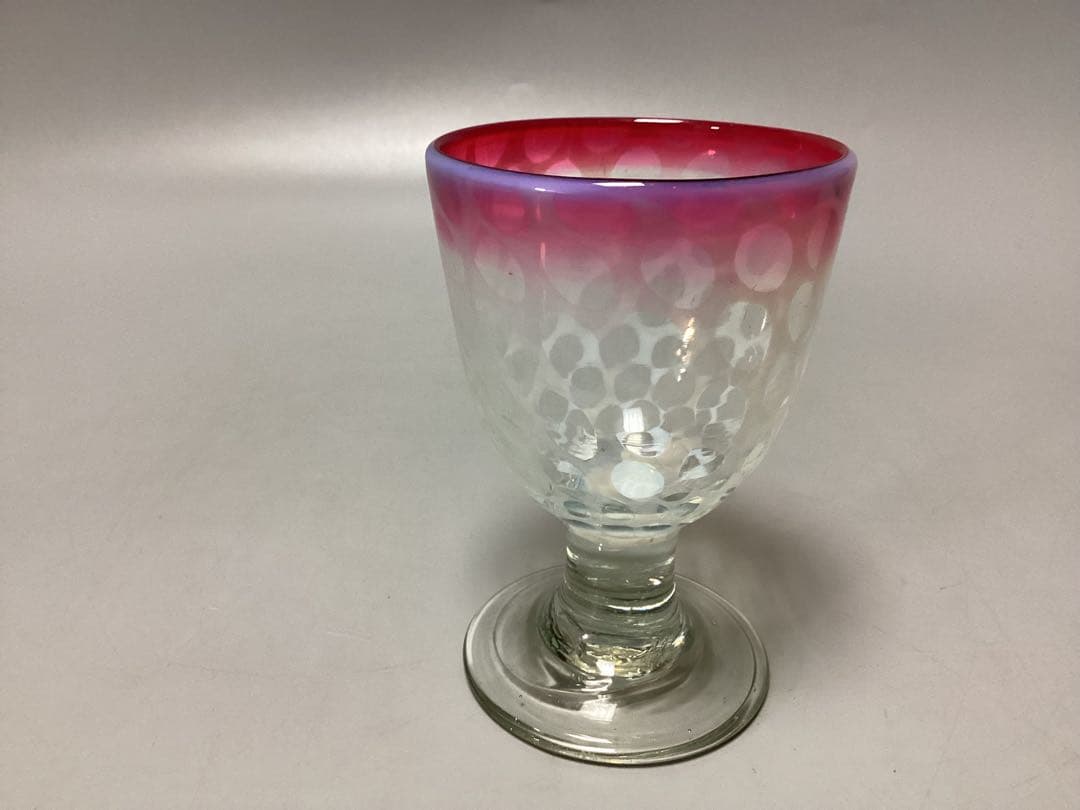 縁赤　水玉模様　なつめ形　氷コップ　ガラススプーン付き