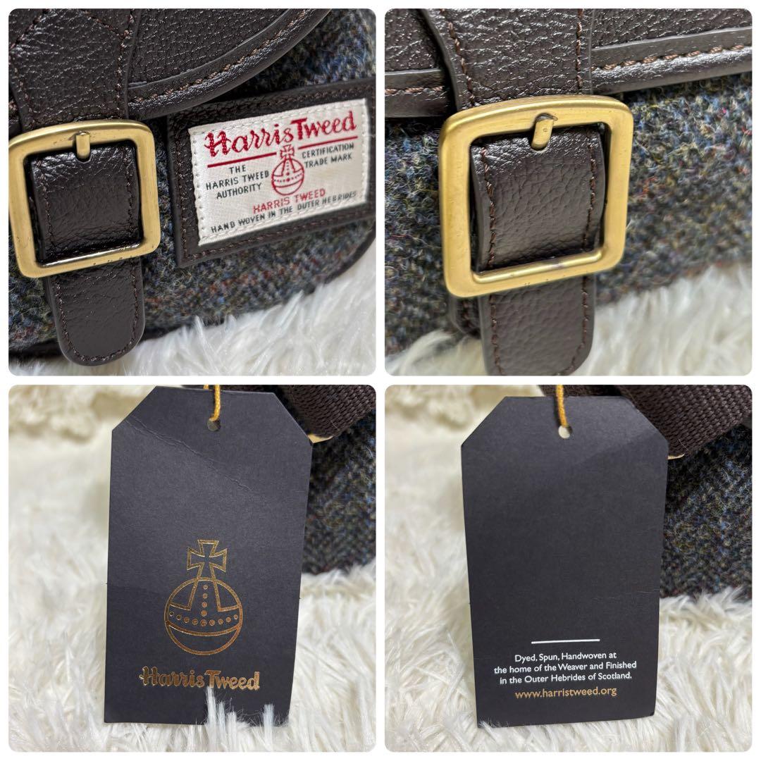 タグ付き✨ ブリティッシュグリーン　ハリスツイード　コラボ　レザー　フラップ