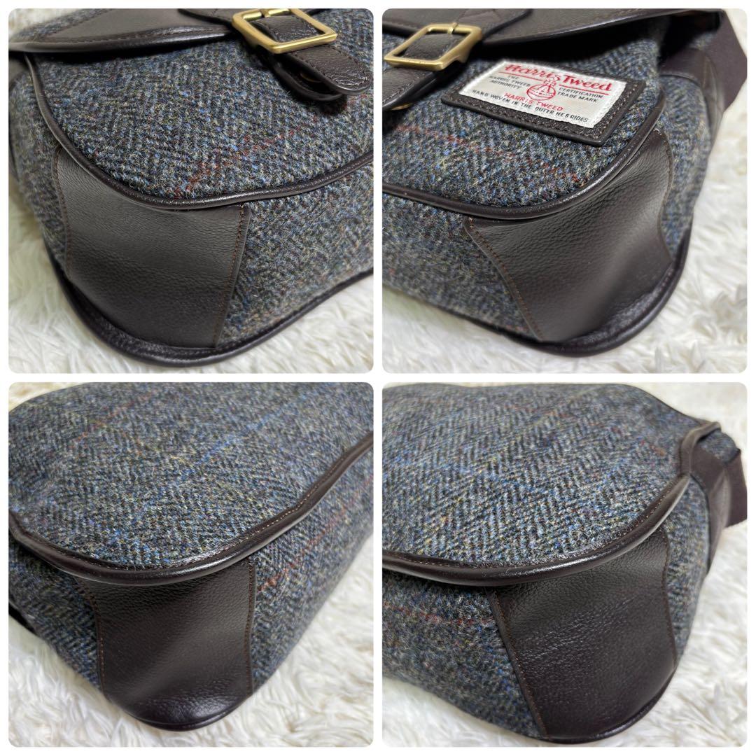 タグ付き✨ ブリティッシュグリーン　ハリスツイード　コラボ　レザー　フラップ