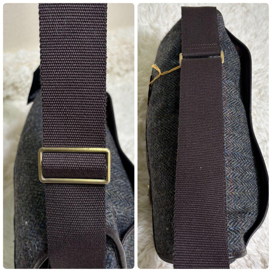 タグ付き✨ ブリティッシュグリーン　ハリスツイード　コラボ　レザー　フラップ