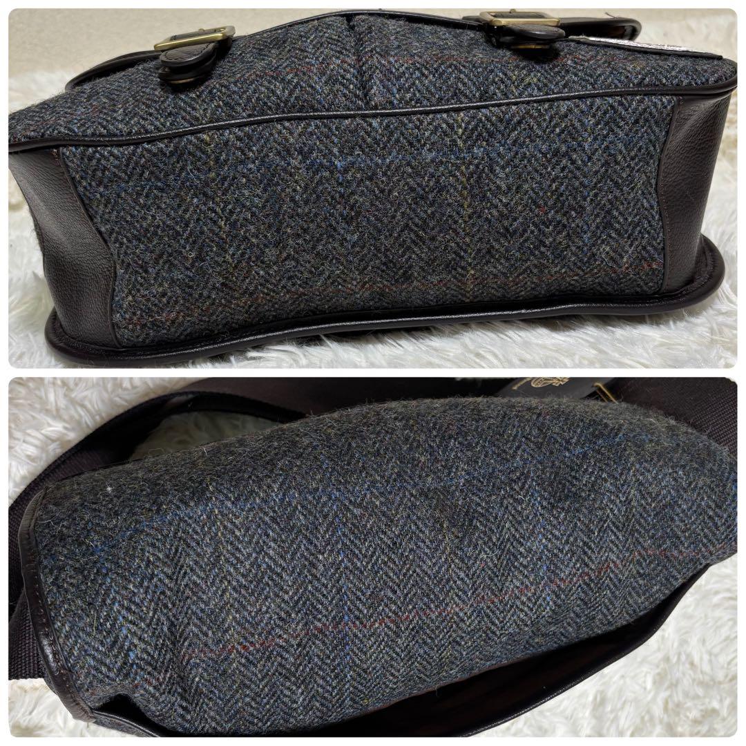 タグ付き✨ ブリティッシュグリーン　ハリスツイード　コラボ　レザー　フラップ