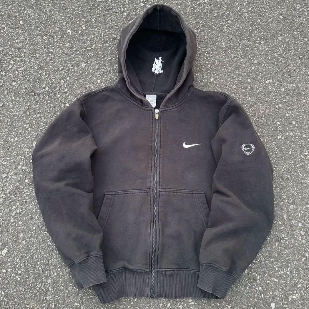 00s NIKE ジップパーカー　短丈　ブラック　フェード　Y2K