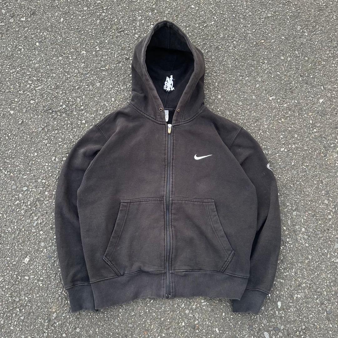 00s NIKE ジップパーカー　短丈　ブラック　フェード　Y2K