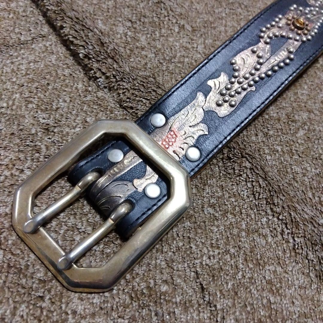 32inch W.C.L.C レザー スタッズベルト ブラック