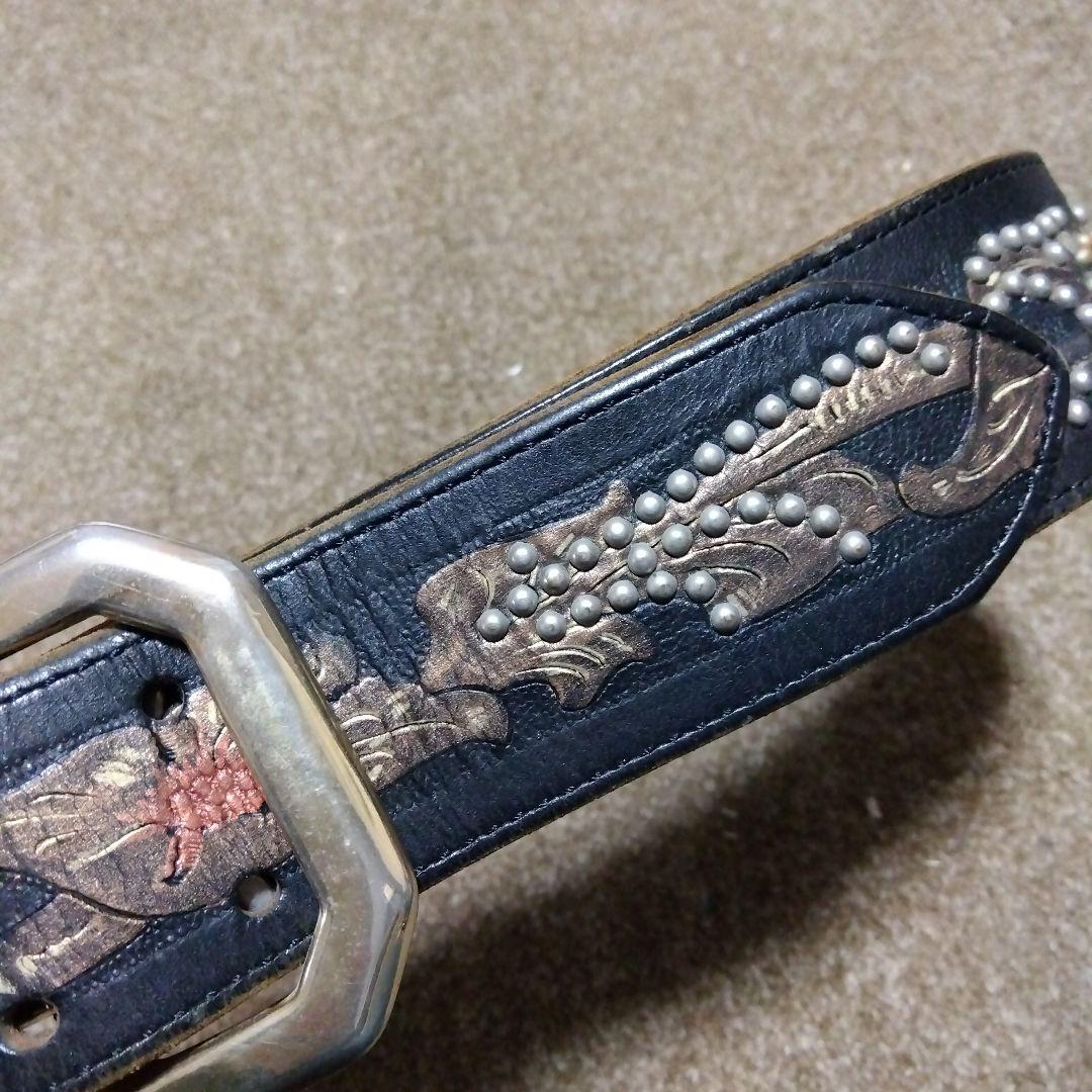 32inch W.C.L.C レザー スタッズベルト ブラック