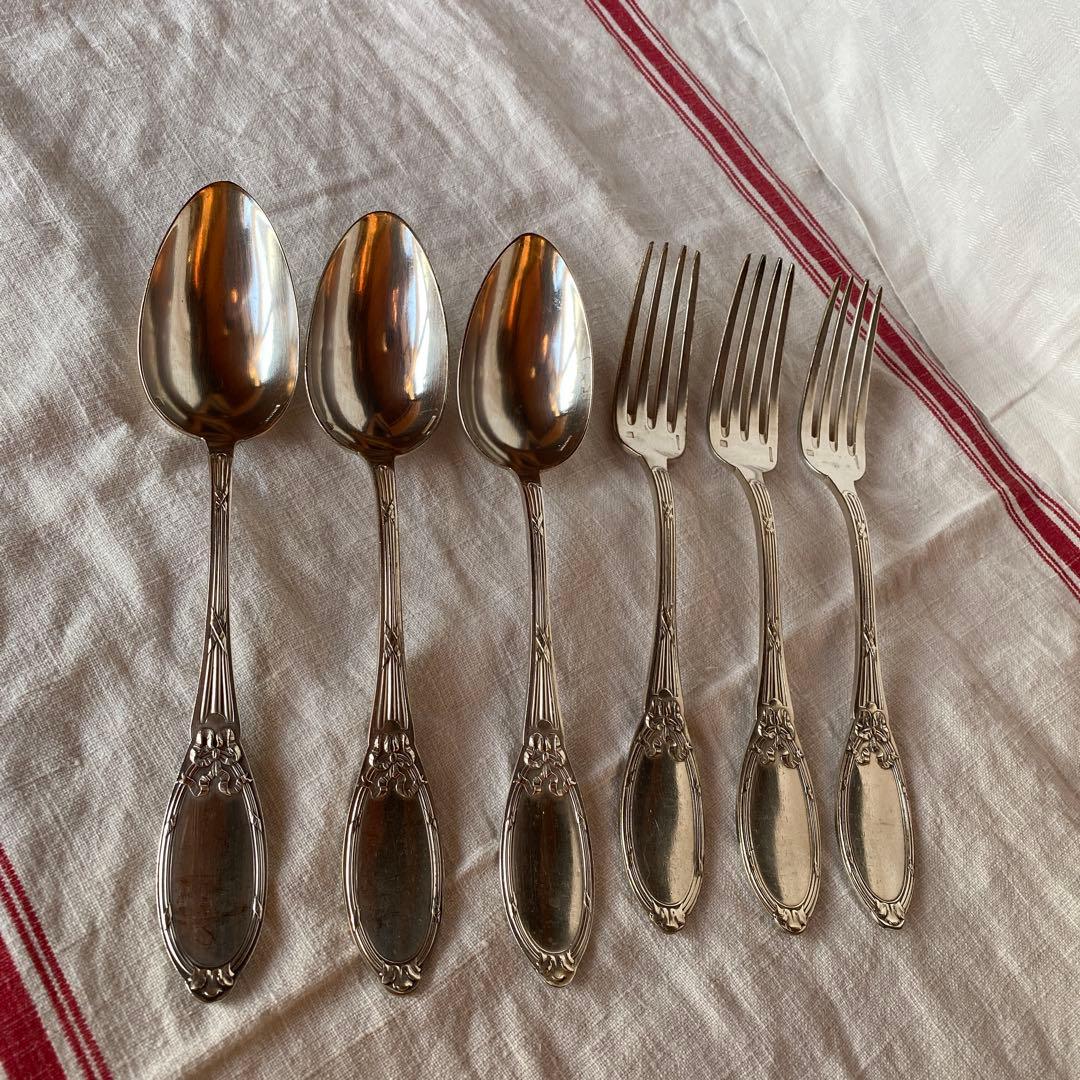 アンティーク　フランス製シルバープレートカトラリーセット各3本