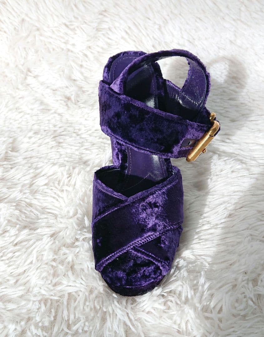 PRADA ベロア ベルベット プラットフォーム サンダル ゴールド金具 紫