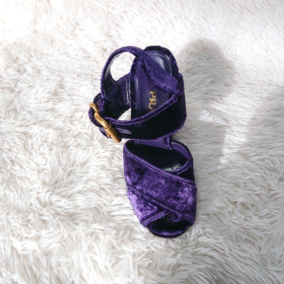 PRADA ベロア ベルベット プラットフォーム サンダル ゴールド金具 紫