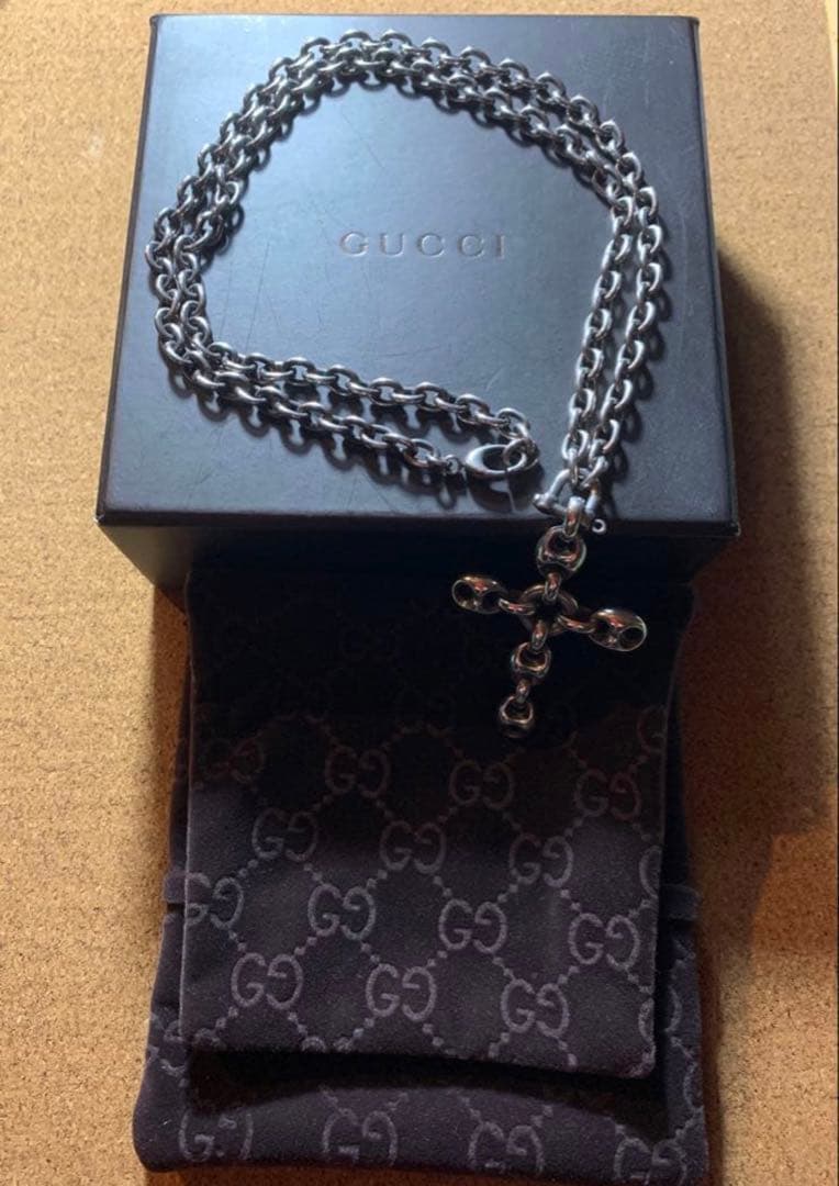 希少 グッチ マリーナ ラージ クロス チェーン ネックレス シルバー 925