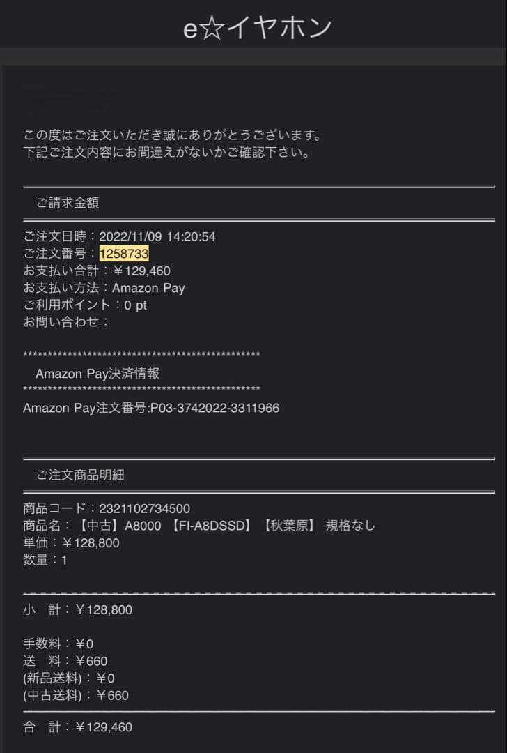 final A8000本体+C106MMCXシルバーコートケーブル(4.4mm)