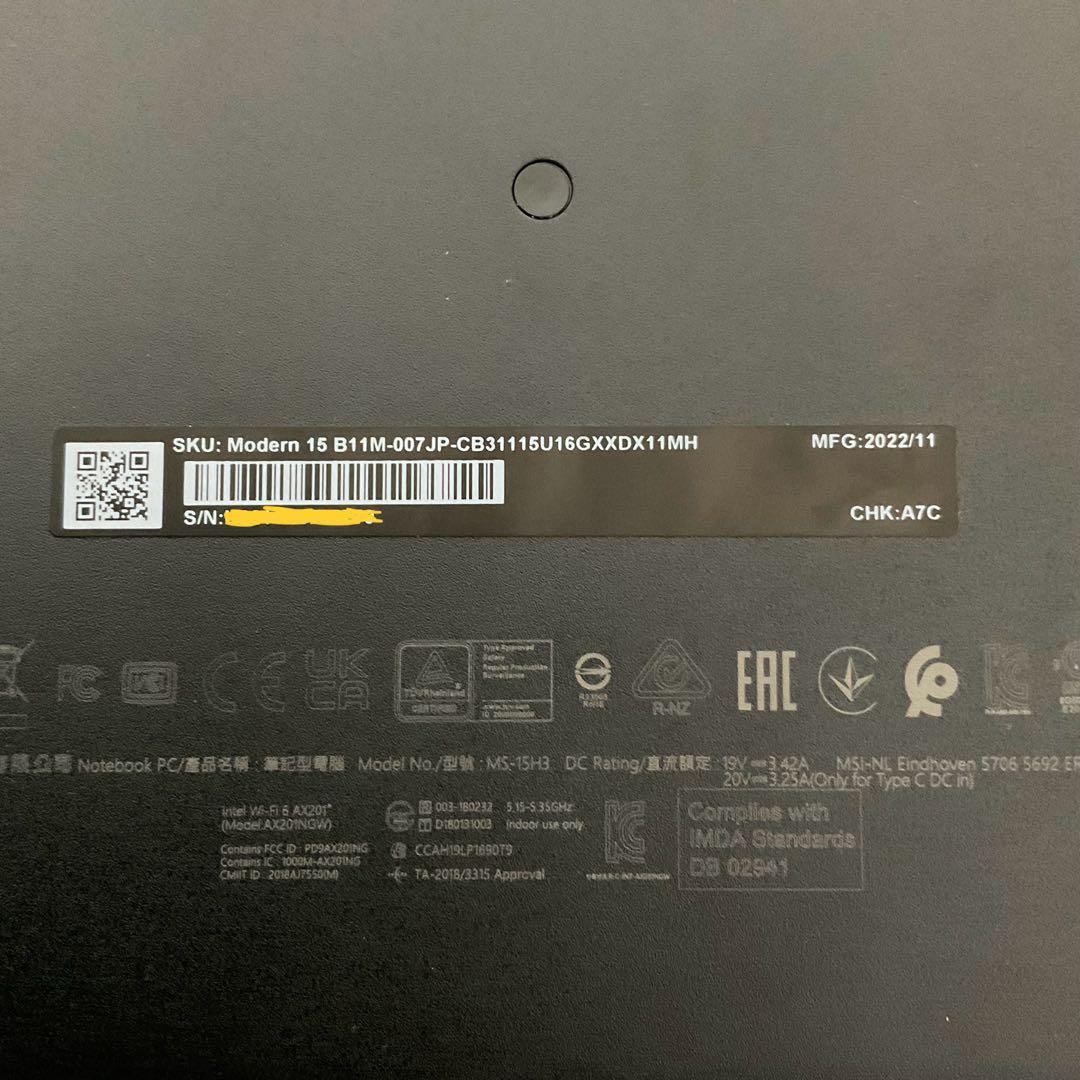 msi Modern 15 B11M-007JP ジャンク