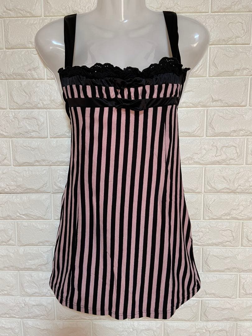 ★レア★　グラマラスジェーン　ストライプ胸元フリルキャミ　ピンク×黒　平成ギャル