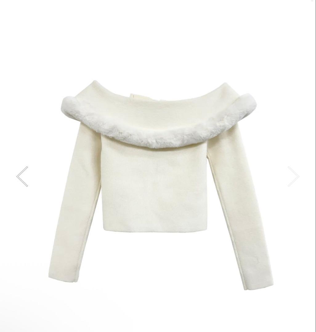 【Rose Muse】ロゼミューズ　Fur ribbon knit ホワイト