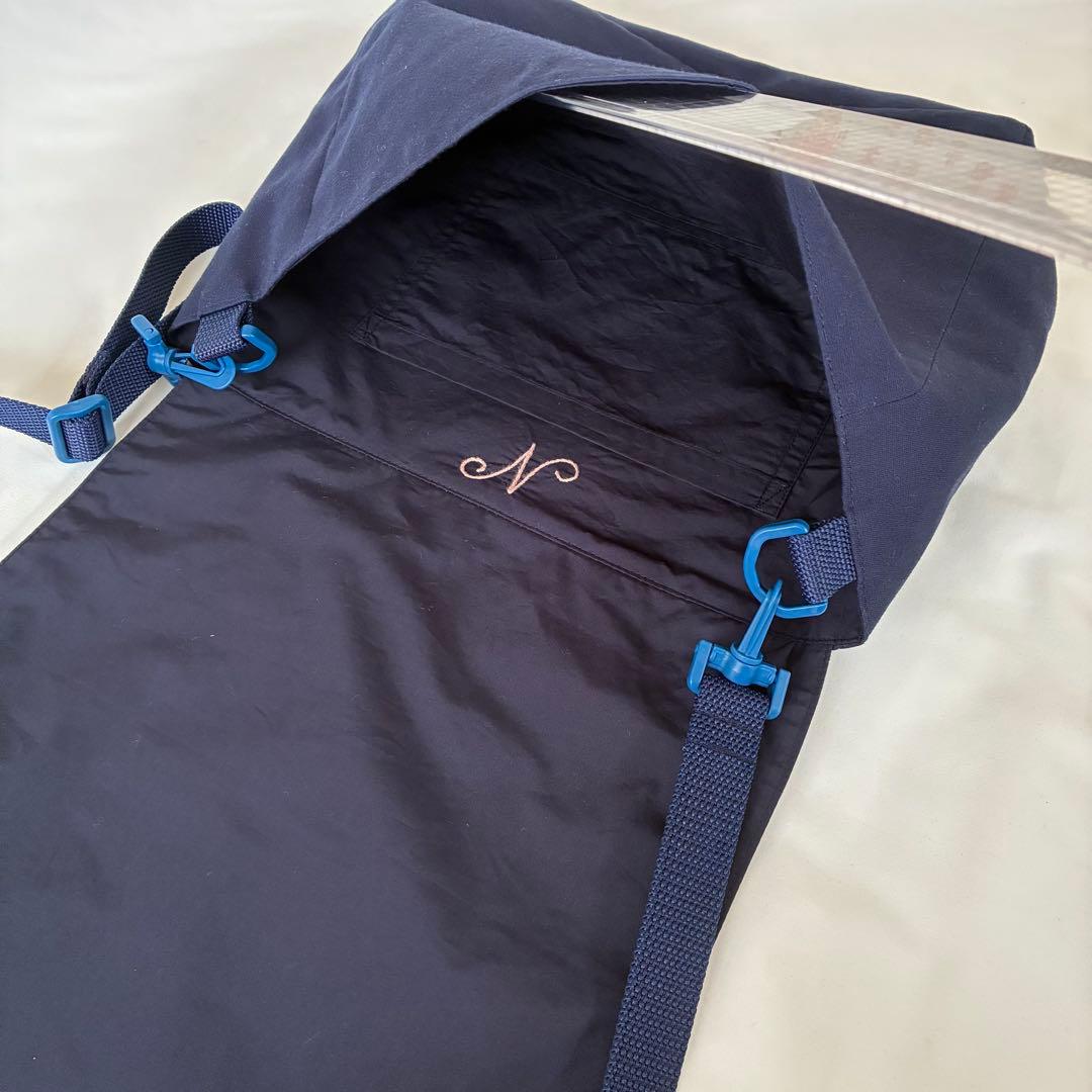 こん　手刺繍　ショルダーバッグ　通しマチ　濃紺　調整ベルト付き　【2/2】