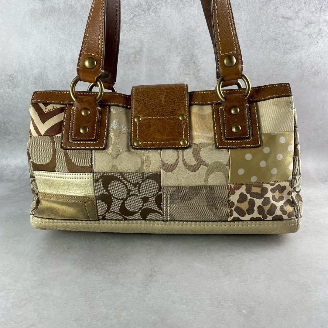 ✨稀少✨美品✨コーチ　パッチワーク　キャリーオール　肩かけ　ターンロック　茶系