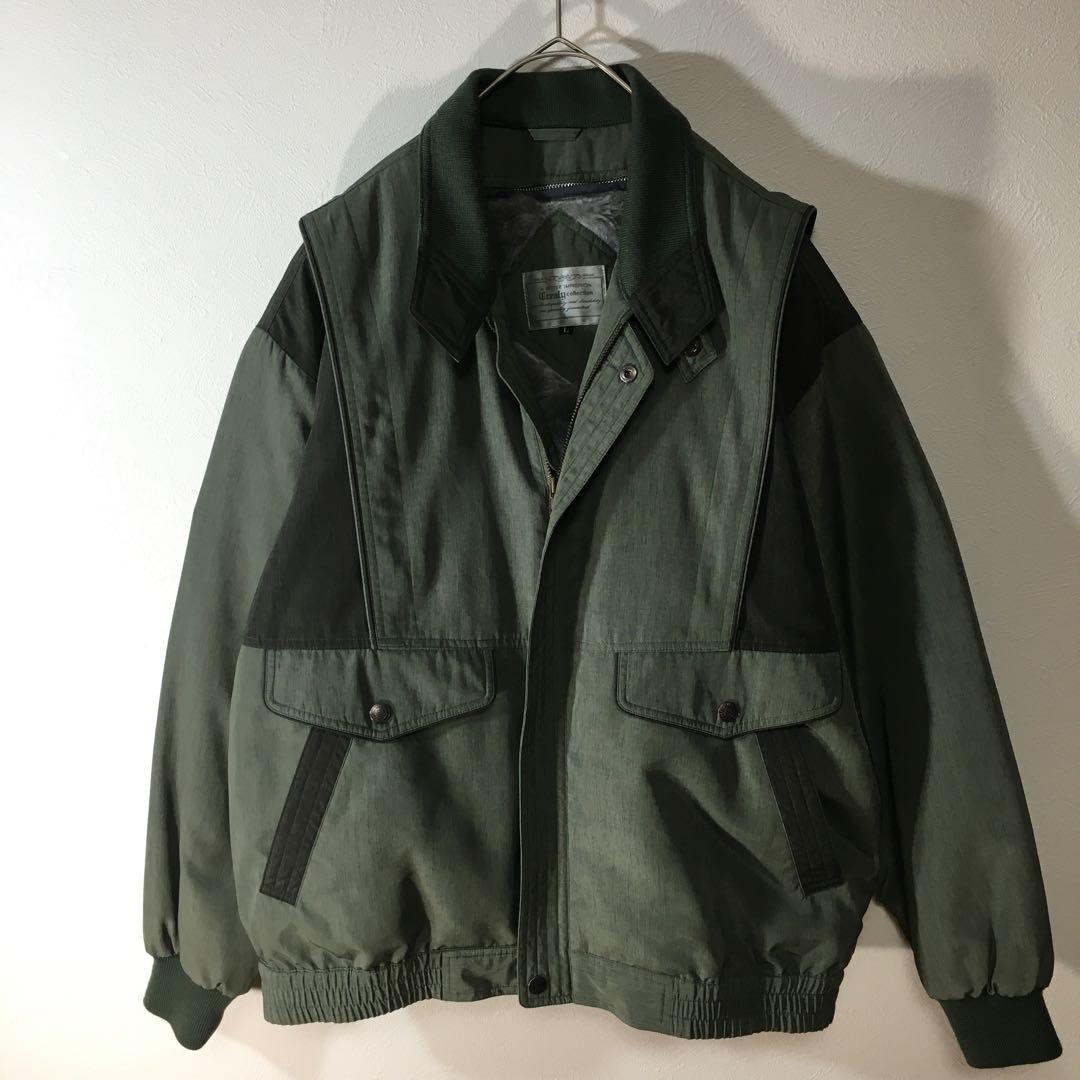 【個性派古着】希少デザイン　ブルゾン　立て襟　変形襟　内ボアライナー付き　 L