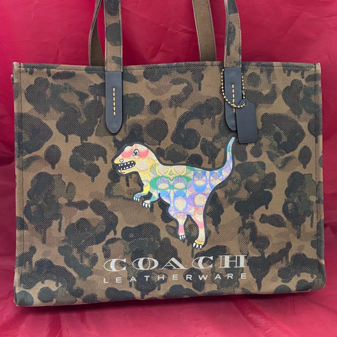 coach☆迷彩柄トートバッグ42 レインボー シグネチャーレキシー