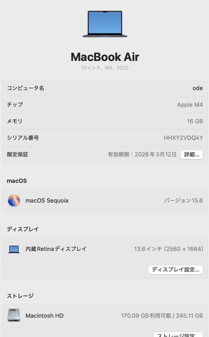 専用　Macbook Air M4 13インチ　Apple