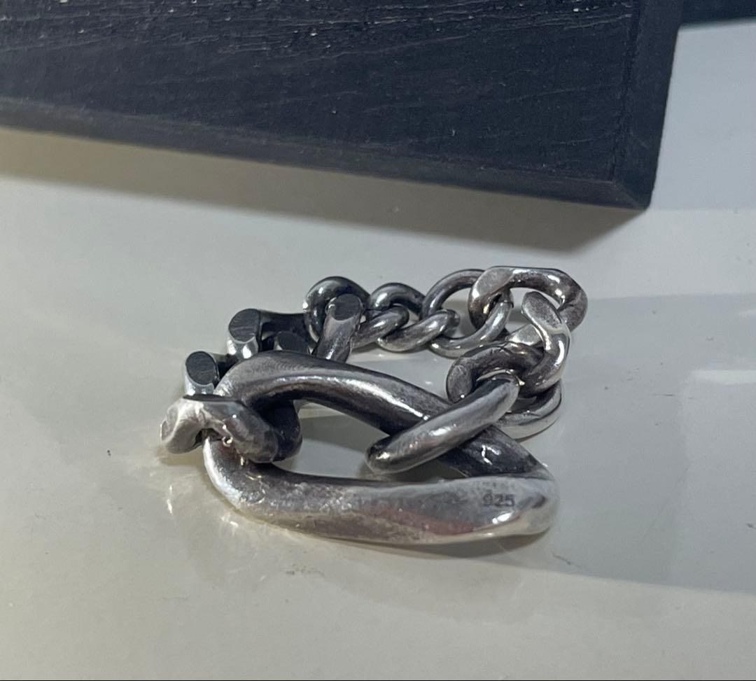 極美品 PRY シュウト Silver Mix Chain Ring